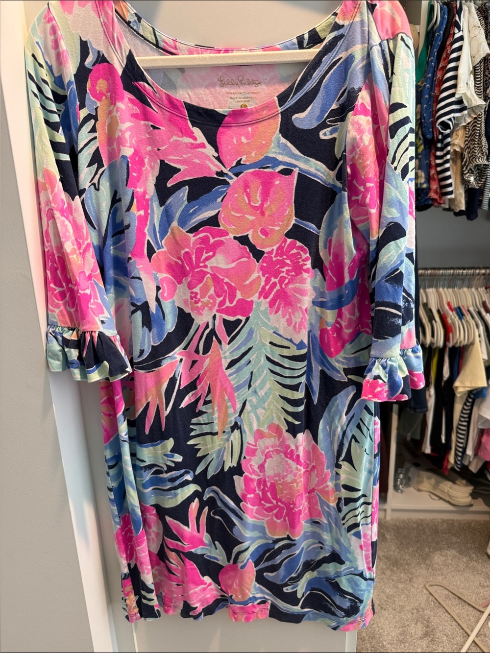 Lilly Pulitzer Navy Multicolor Floral Shift Dress